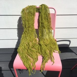 100% Silk Castelvetrano Green Ruffled Scarf